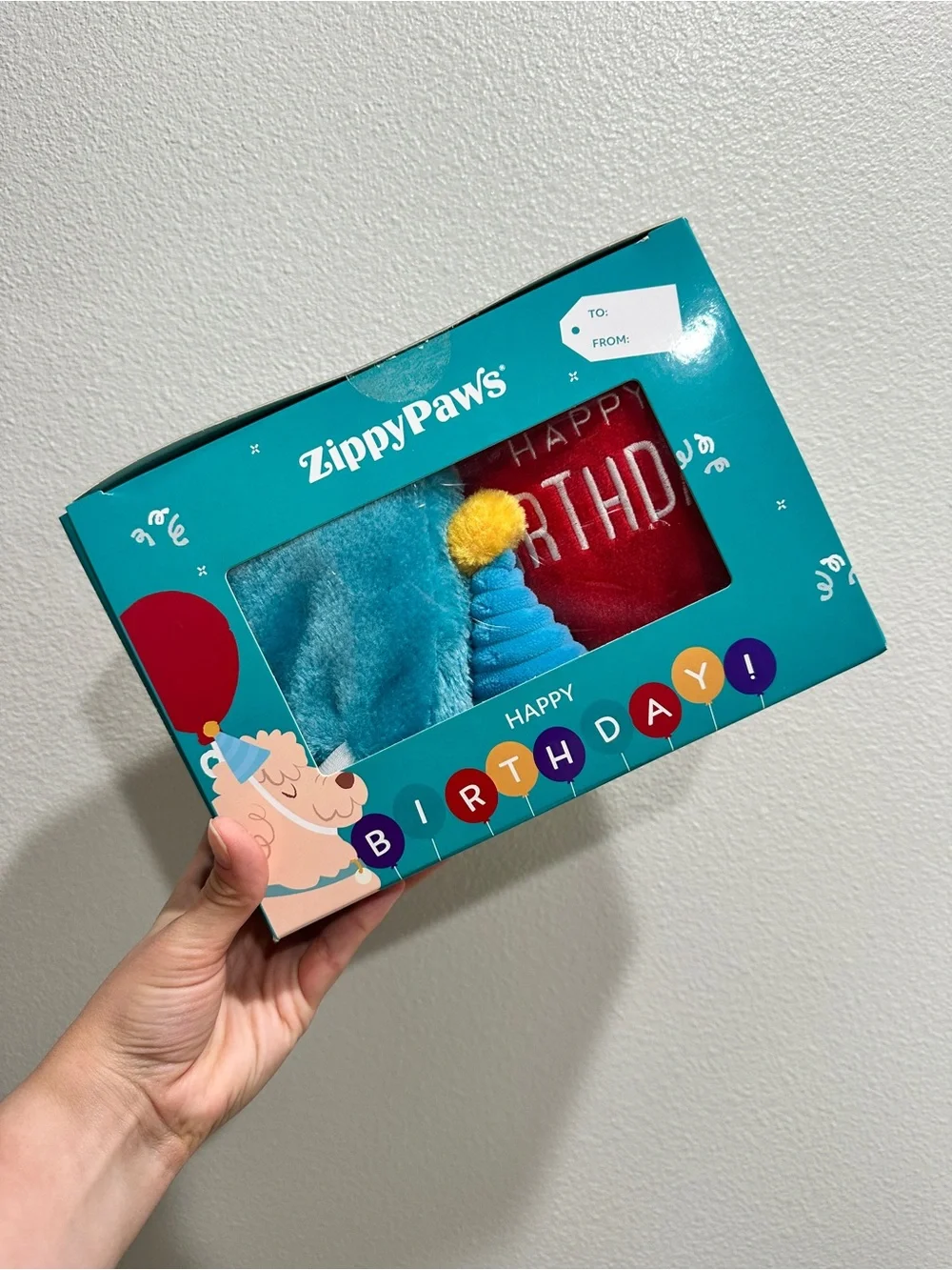 ZippyPaws Blue Birthday Pet Toy Set - Cake, Party Hat & Red Balloon